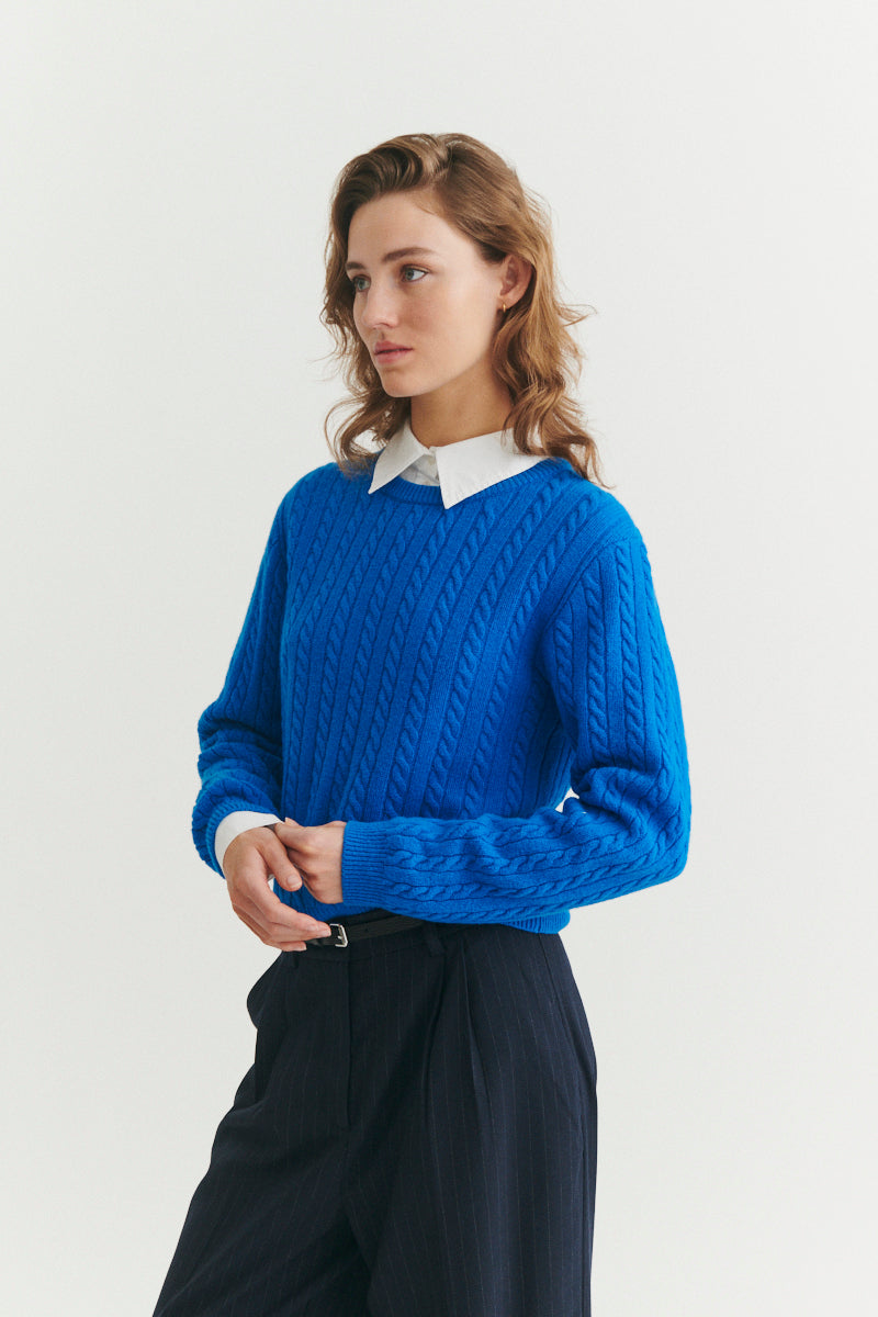 Basic Apparel Selem Cable O-Neck Sweaters 917 Directoire blue